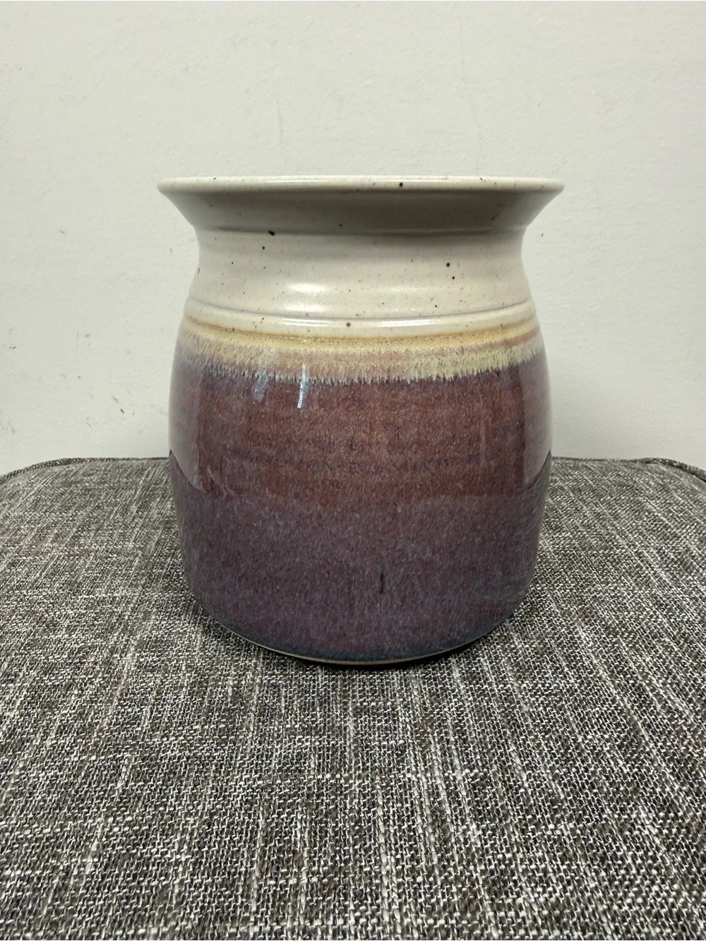 Royce Yoder Pottery Signed Studio Art Stoneware Vase Crock Purple Plum Cream